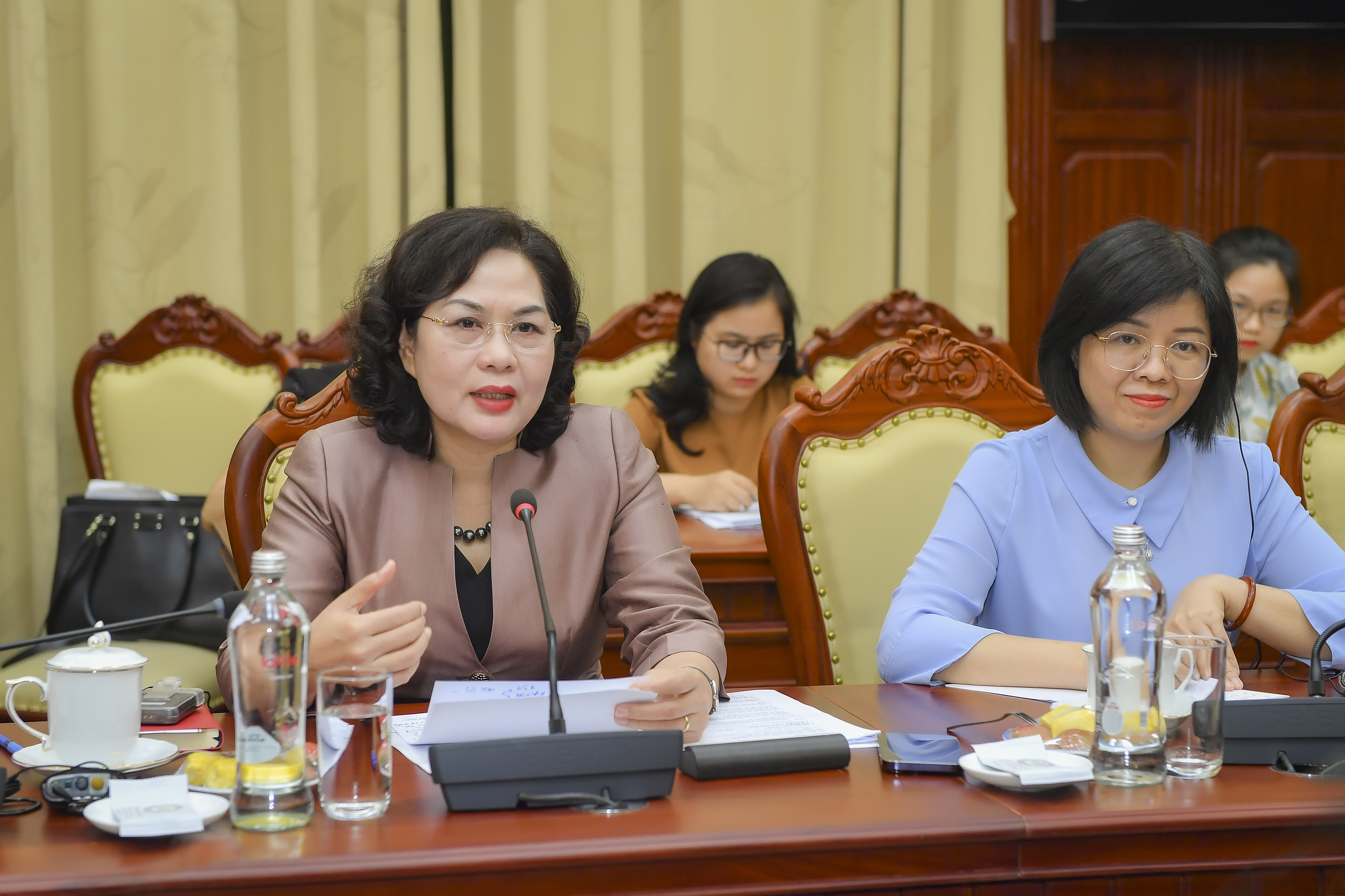 Thống đốc Nguyễn Thị Hồng phát biểu tại buổi tiếp.