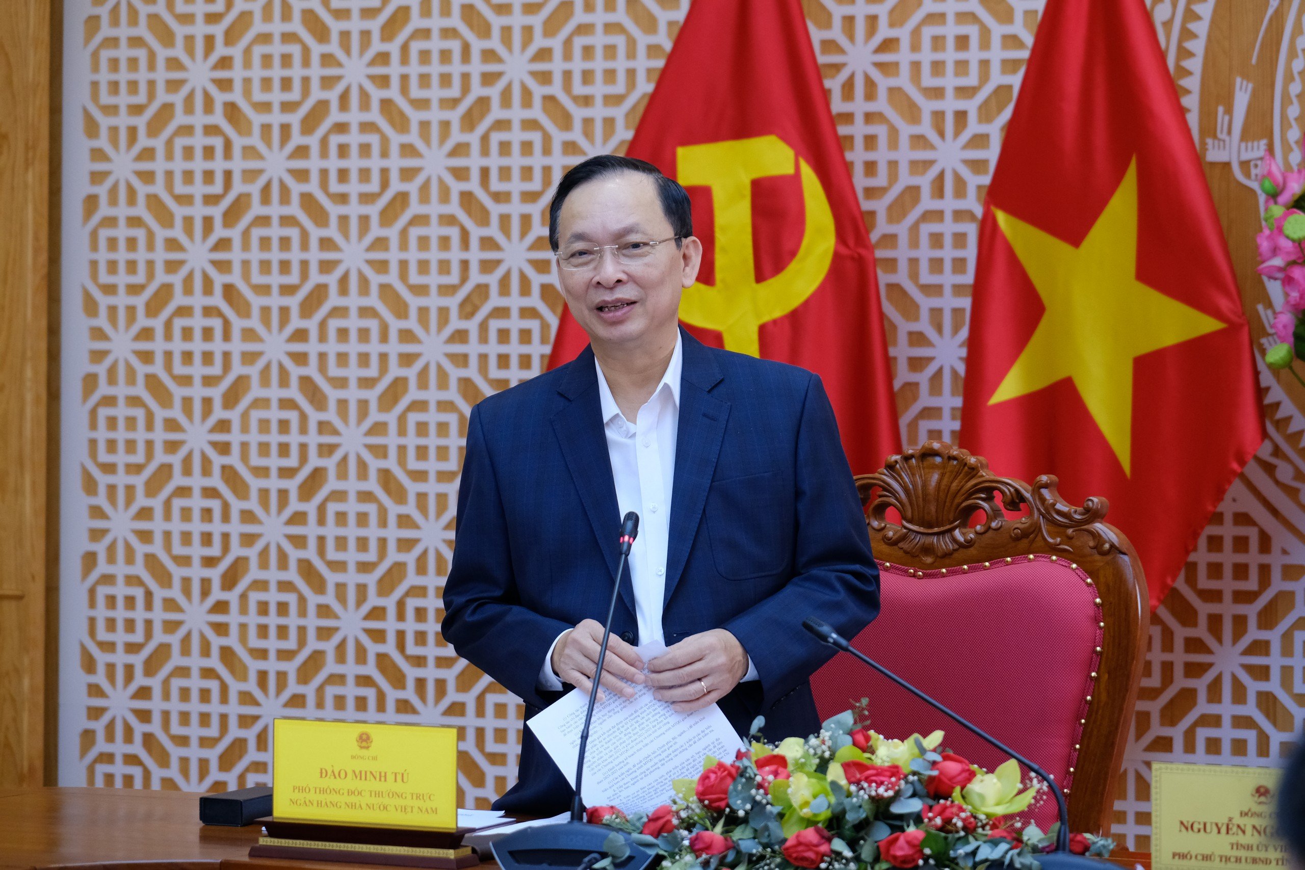 Trưởng Đoàn kiểm tra Phó Thống đốc Thường trực NHNN Đào Minh Tú phát biểu tại buổi làm việc tại tỉnh Lâm Đồng