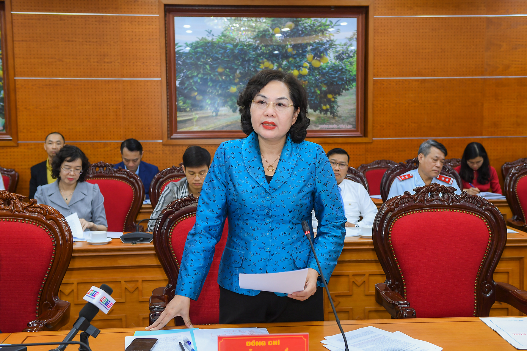 Thống đốc Nguyễn Thị Hồng phát biểu tại buổi làm việc