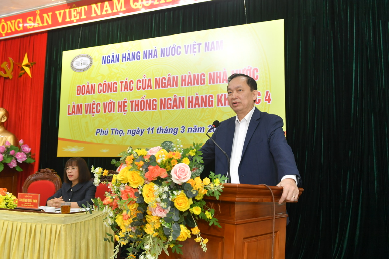 Phó Thống đốc Thường trực NHNN Đào Minh Tú phát biểu chỉ đạo tại buổi làm việc