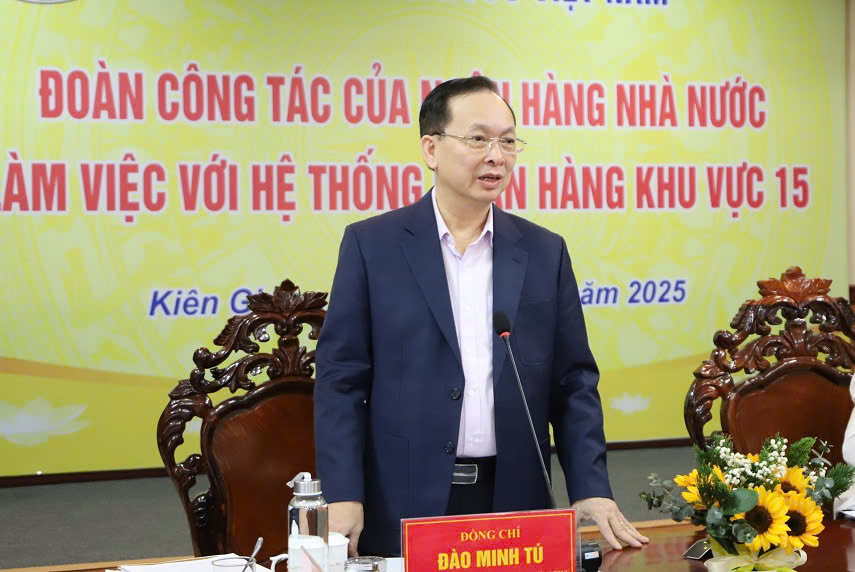 Phó Thống đốc Thường trực Đào Minh Tú phát biểu chỉ đạo tại buổi làm việc